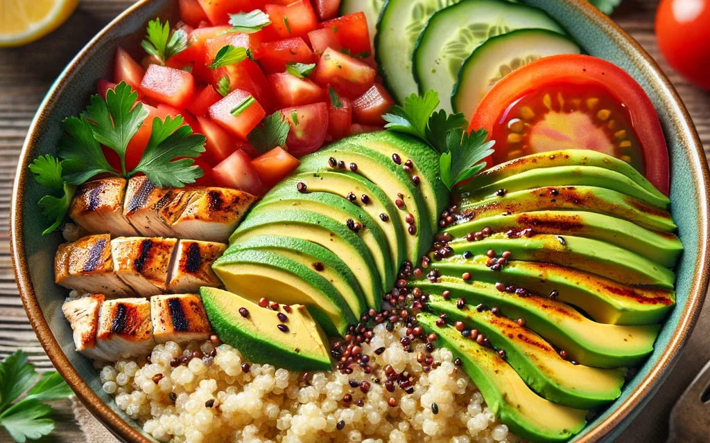 Recette facile de Bowl de quinoa, avocat et poulet – Sain et Savoureux