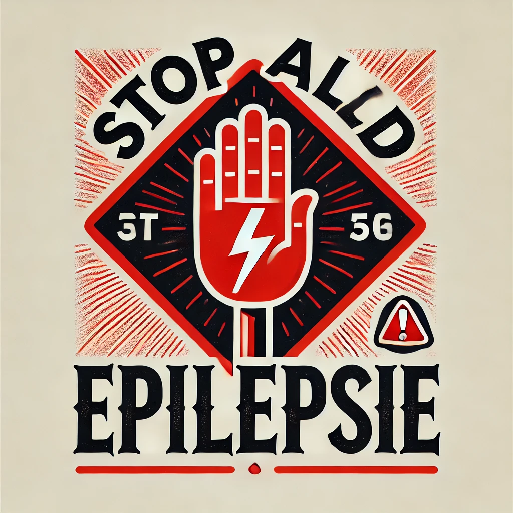 stop ALD Épilepsie' en gras, entouré d'un symbole visuel fort comme une main rouge levée ou un triangle d'avertissement, exprimant l'urgence et le soutien pour la cause des patients épileptiques