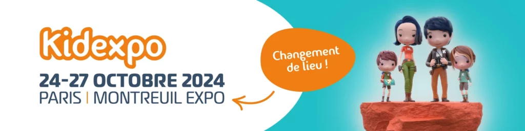 Affiche Kidexpo 2024 à Paris – Événement familial avec activités ludiques et éducatives pour enfants pendant les vacances de la Toussaint du 26 au 30 octobre.