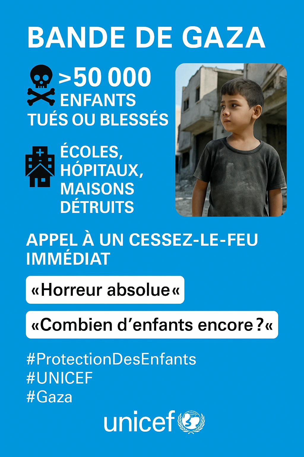 Infographie UNICEF – enfants tués ou blessés à Gaza en 2025