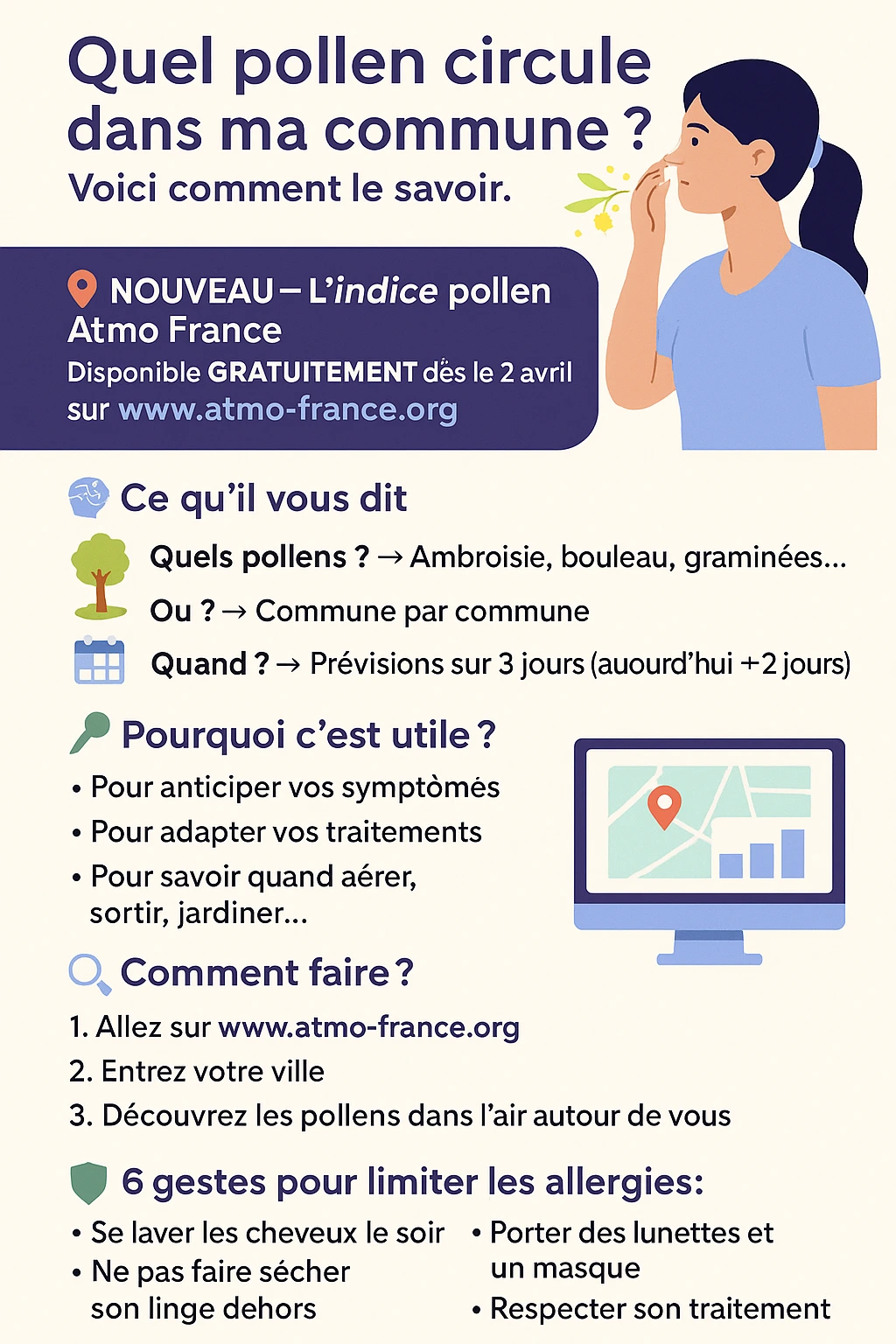 comment savoir quels pollens sont présents dans l’air près de chez moi grâce à l’indice pollen communal gratuit d’Atmo France