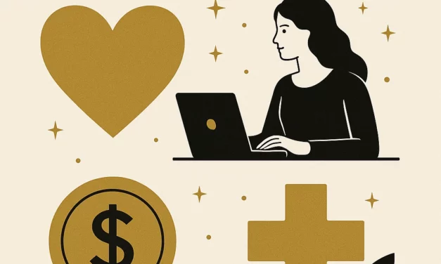 Illustration élégante en noir et or avec le titre “Horoscope septembre 2025 : amour, travail, argent, santé” et des icônes symbolisant les domaines clés du zodiaque.
