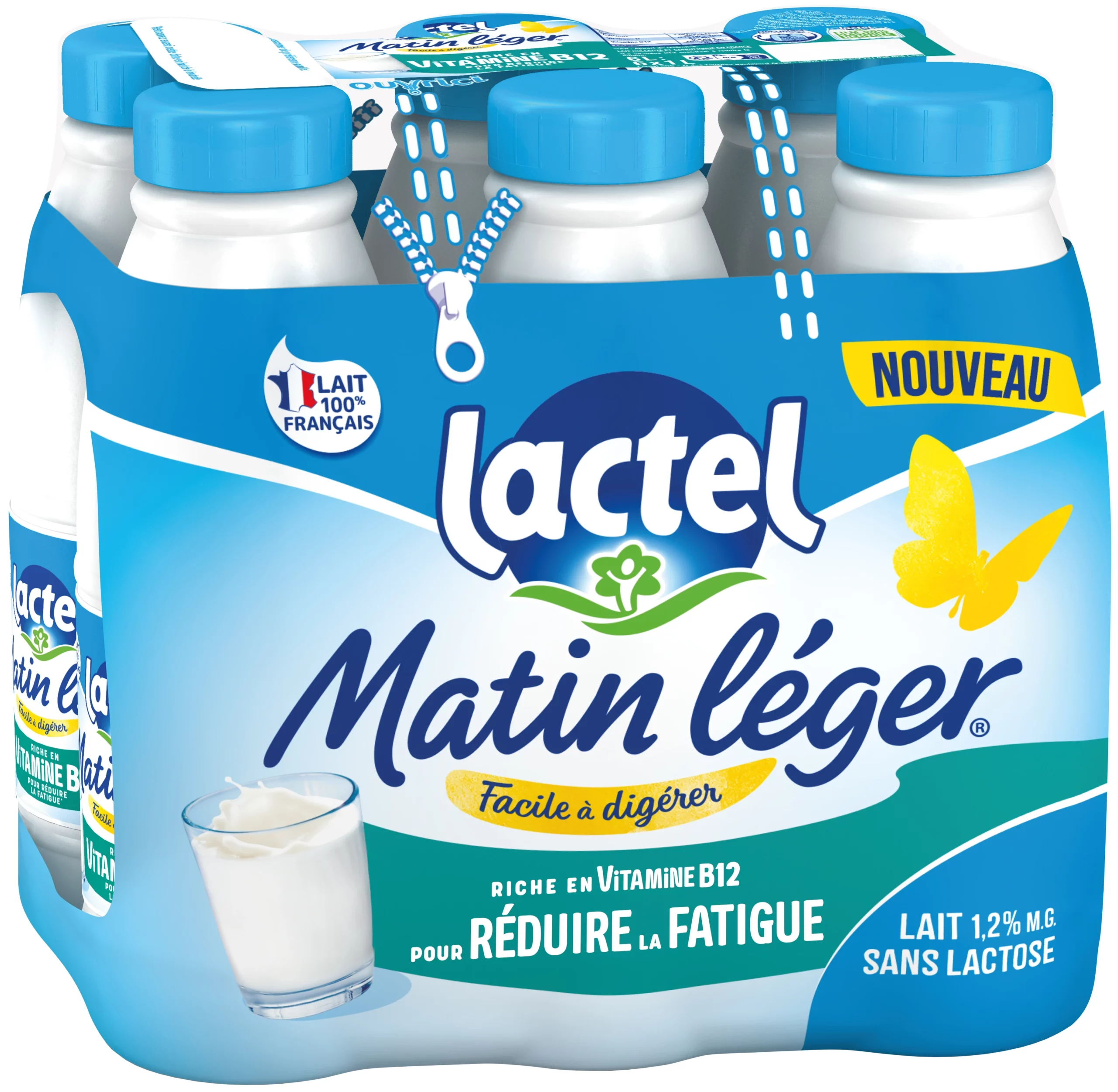 Pack de lait Lactel Matin Léger sans lactose – lait demi-écrémé enrichi en calcium et vitamines, idéal pour les personnes intolérantes au lactose