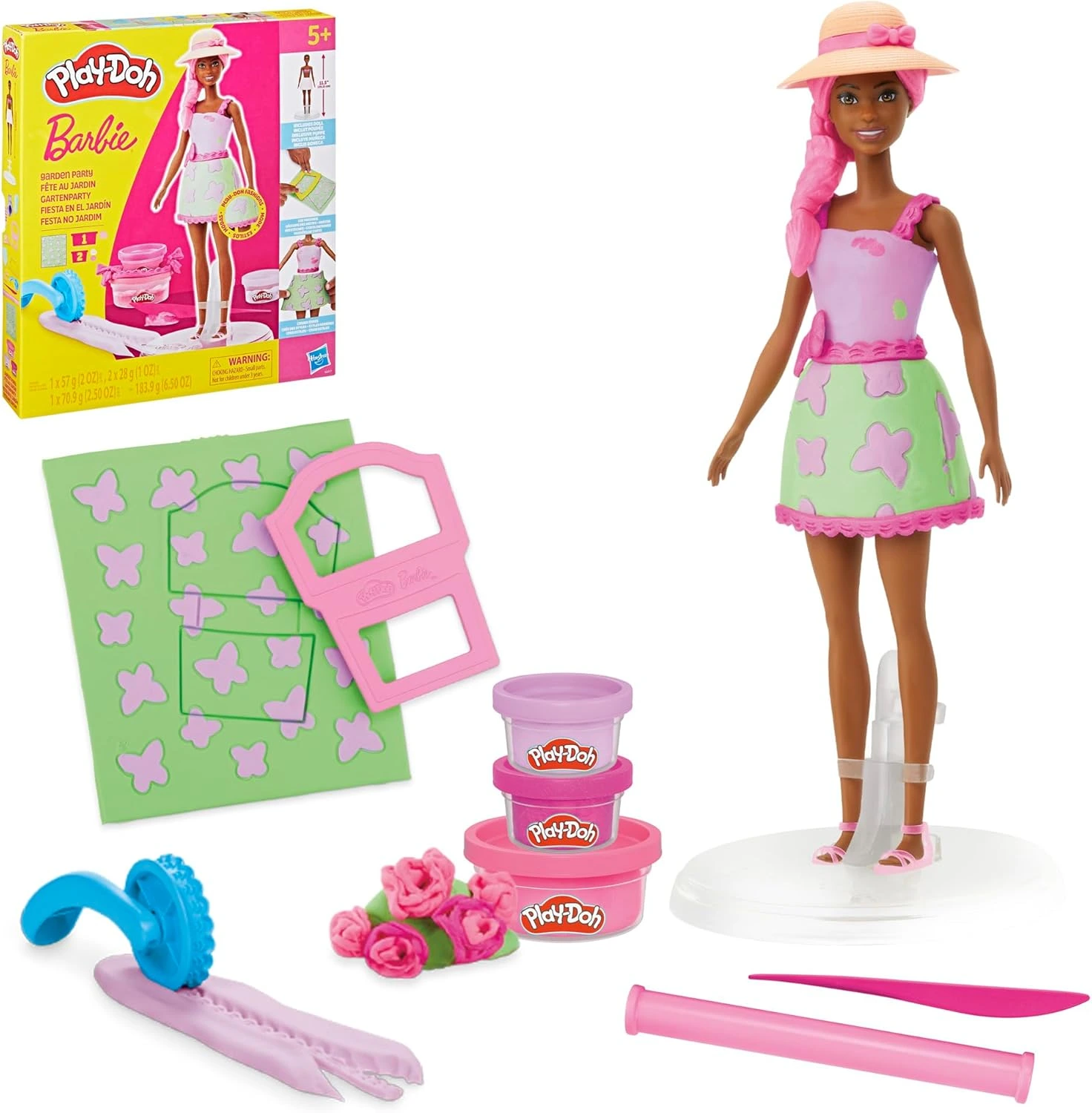 Barbie x Play-Doh 2025 : coffret Tenues Fabuleuses avec poupée Barbie, accessoires mode et pâte à modeler créative.