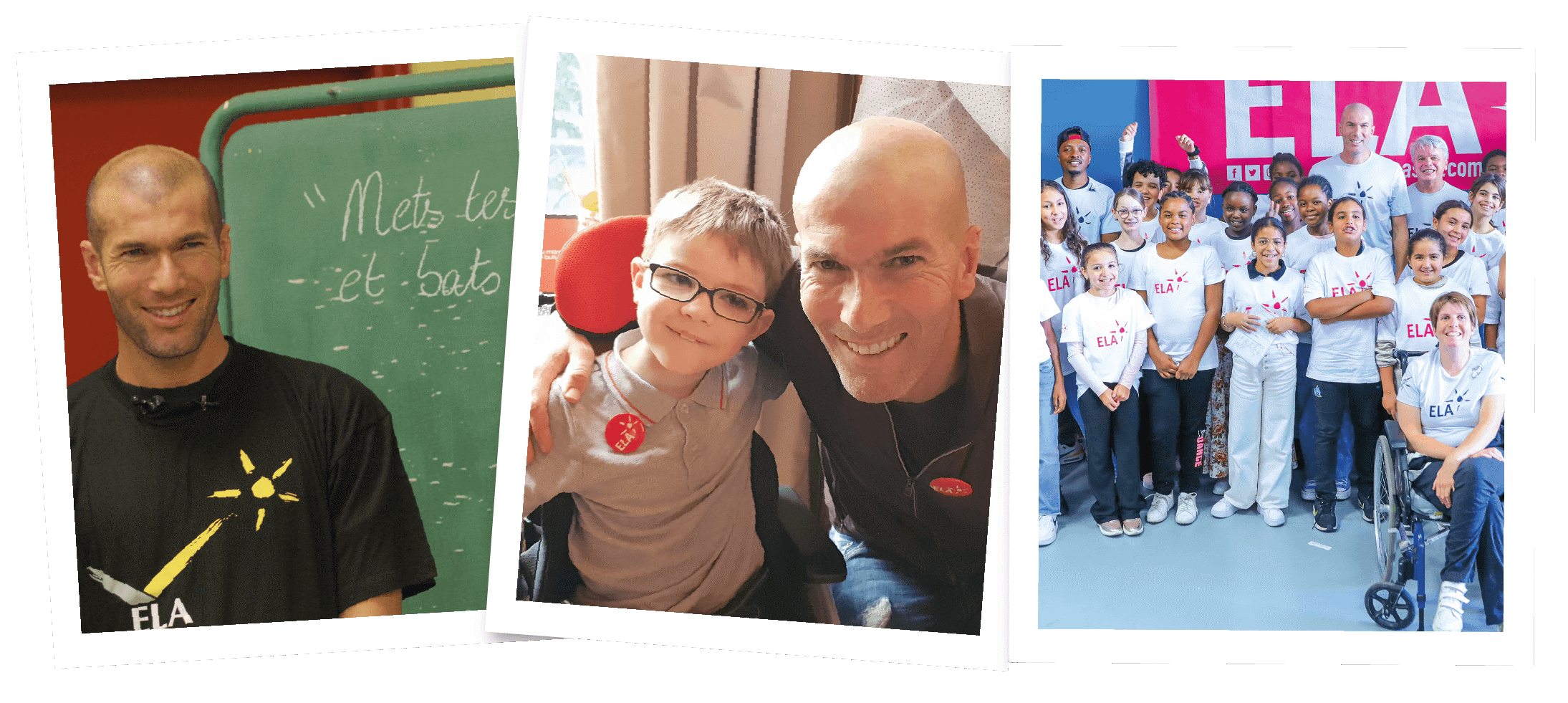 Zidane entouré d’élèves et d’enfants participants à la Dictée ELA 2025, campagne solidaire « Mets tes baskets et bats la maladie »