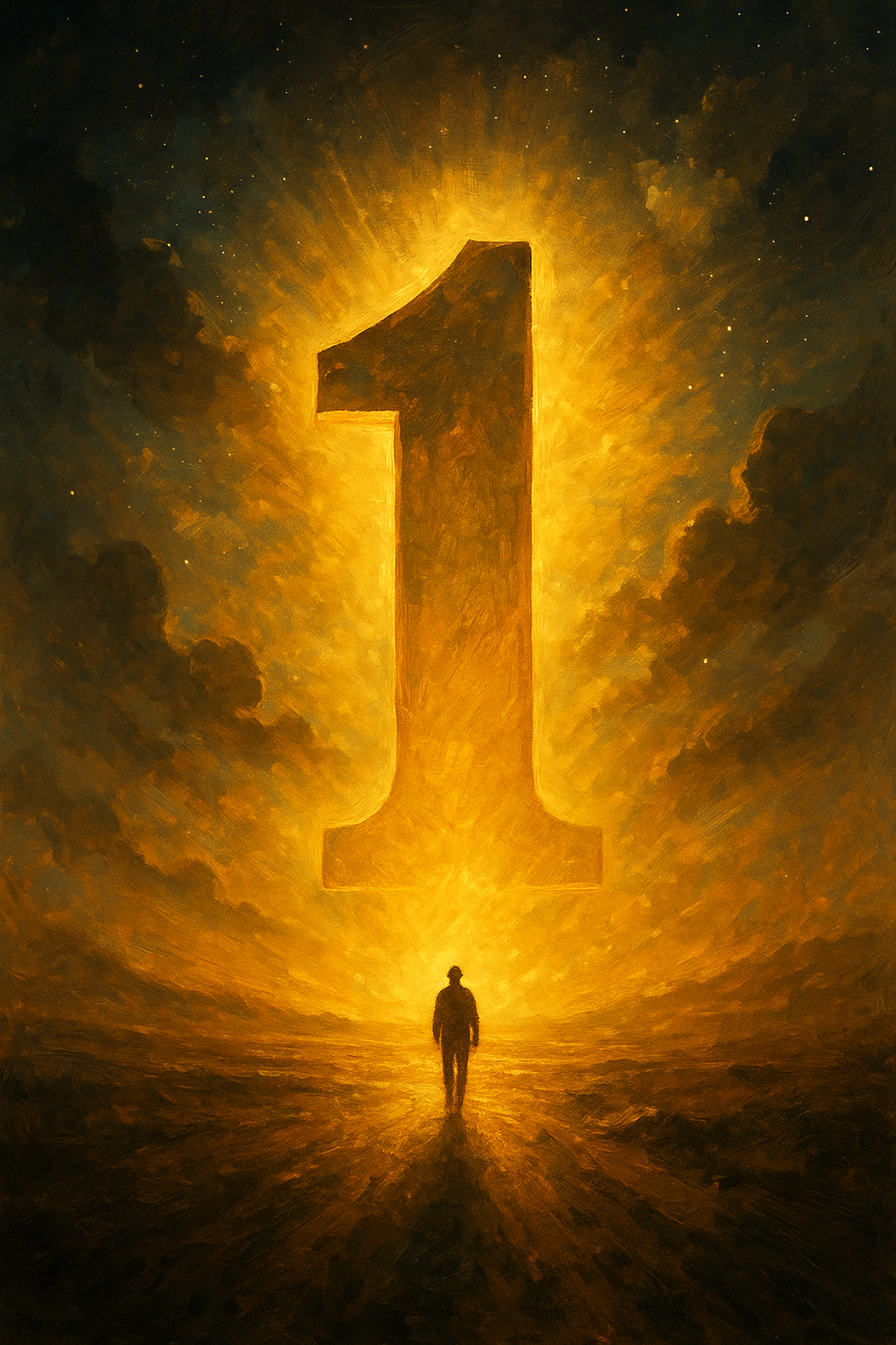 Illustration vibratoire représentant un grand chiffre 1 lumineux, symbole de la numérologie 2026, rayonnant dans un paysage cosmique pour évoquer un nouveau cycle spirituel et énergétique.
