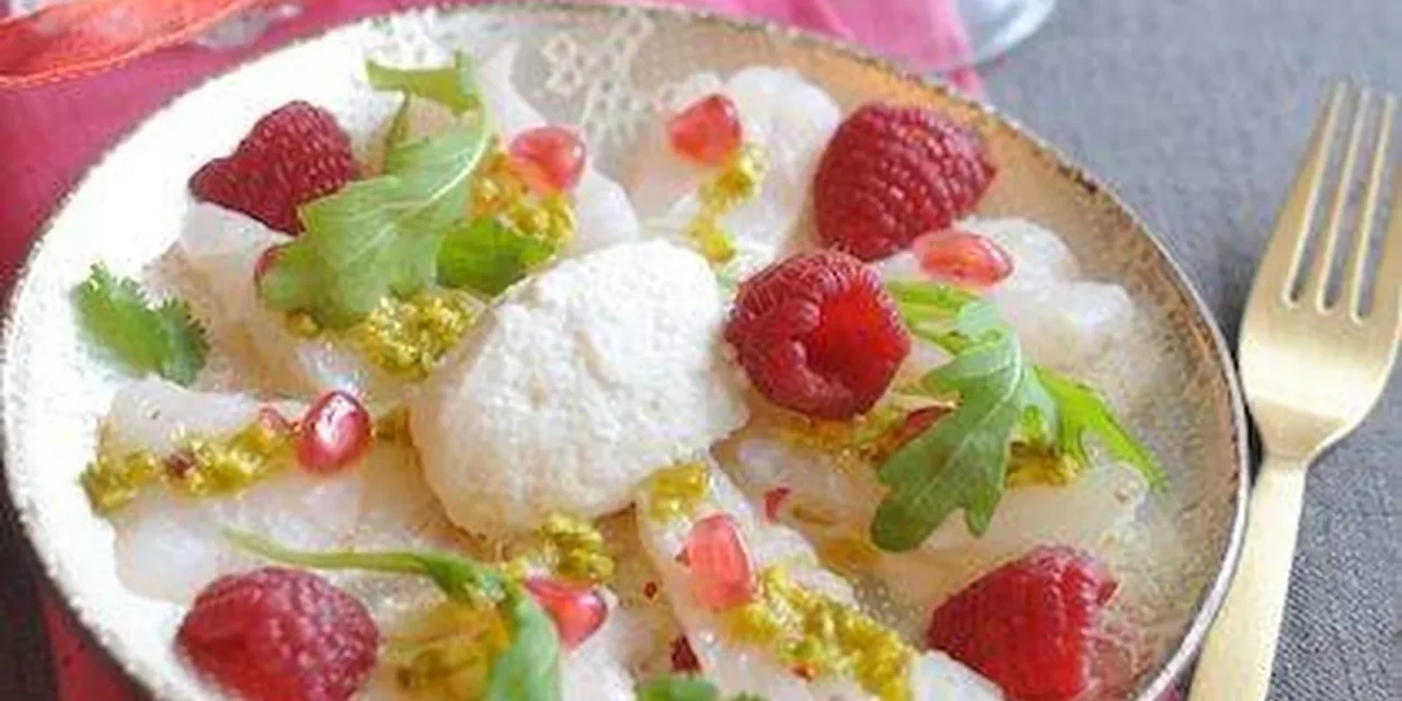 Envie De Bien Manger ? Carpaccio de bar à la grenade et citron vert, mousse ricotta