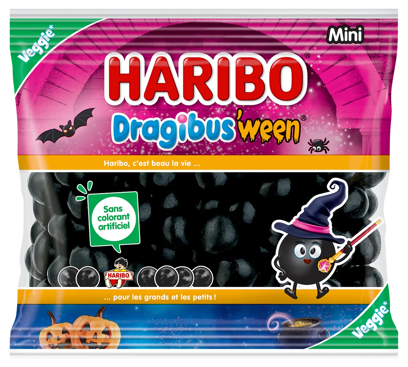 Sachet HARIBO mini Dragibus’ween 100 % noir pour Halloween 2026