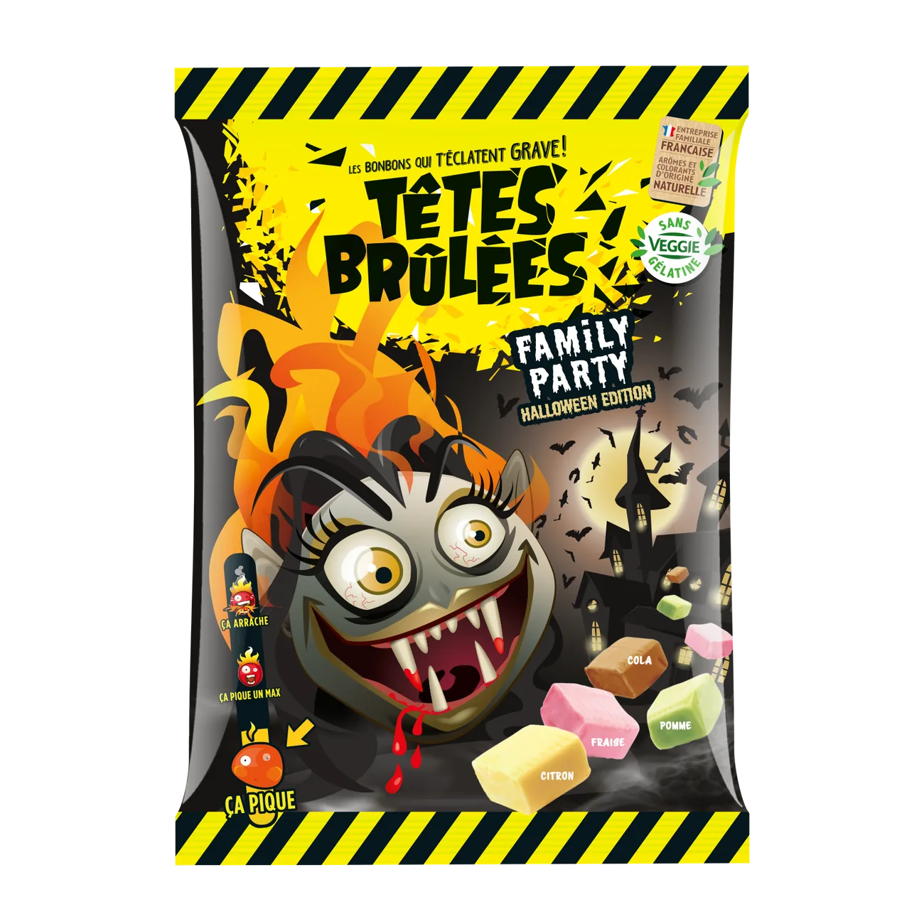 Sachet Têtes Brûlées Family Party Halloween 2026 avec 100 pâtes à mâcher acidulées
