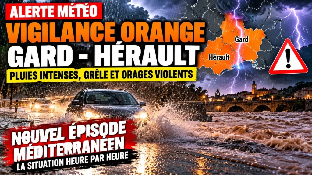 Alerte météo vigilance orange Gard Hérault, pluies intenses, grêle et orages violents
