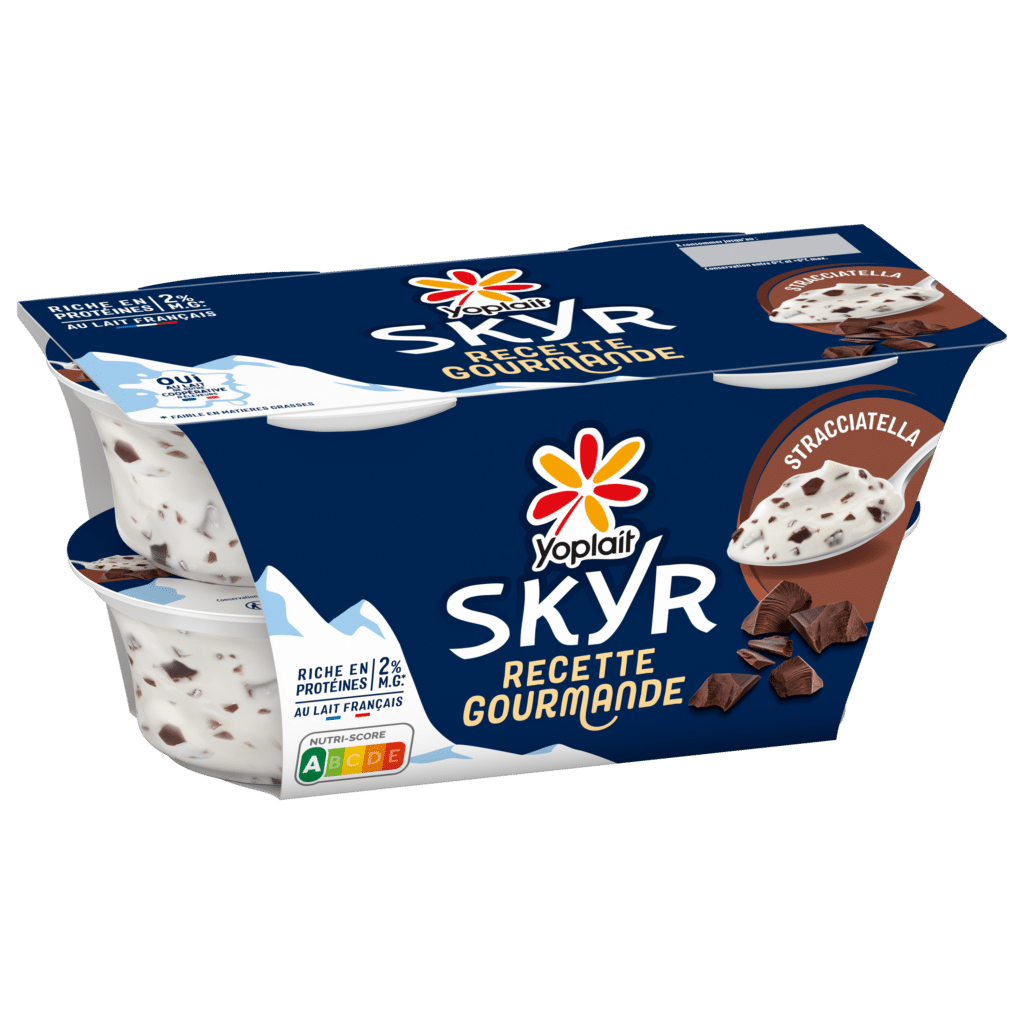 Skyr Yoplait Recette Gourmande à la stracciatella, quatre pots de 120 grammes