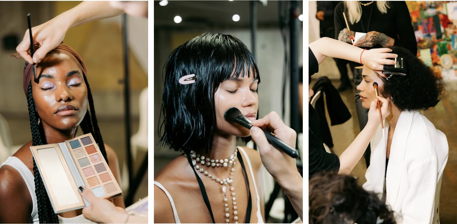 Maquillage lumineux et paupières nacrées dans les coulisses du défilé Casablanca