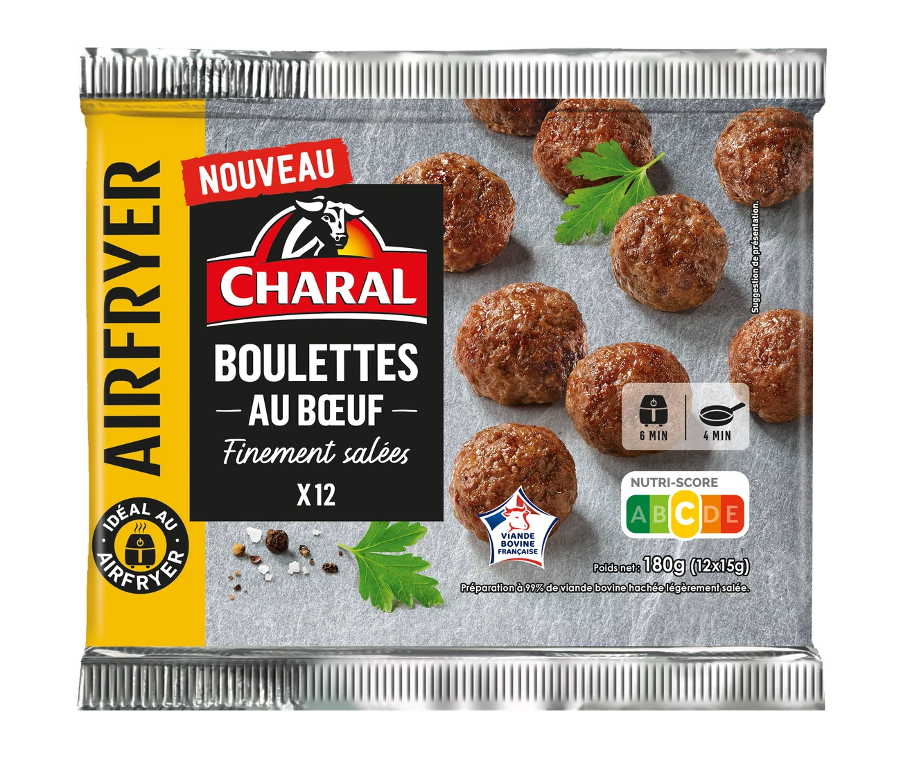 Boulettes au bœuf finement salées Charal, 180 g, à préparer à l’airfryer