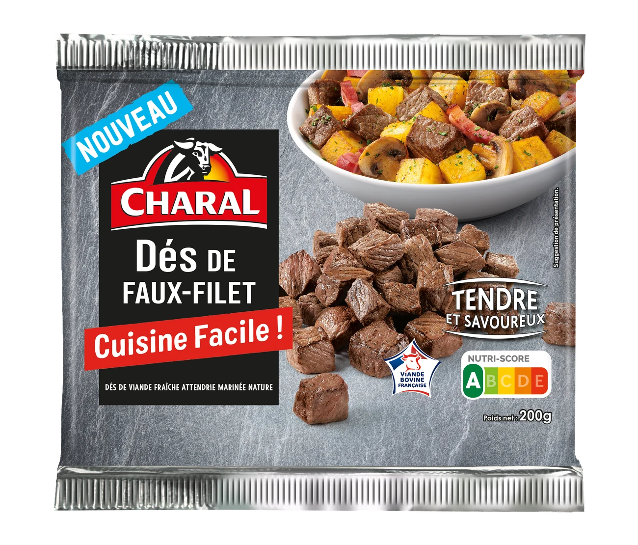 Dés de faux-filet Charal Cuisine Facile, barquette de bœuf français de 200 g